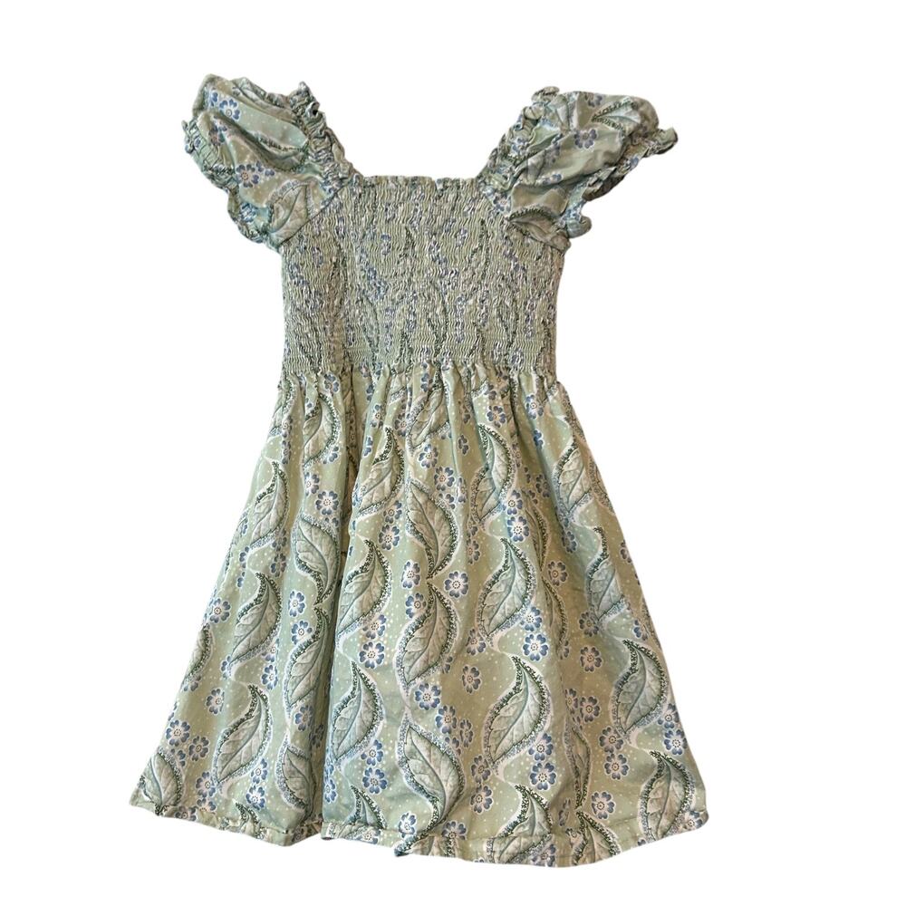 Hill House Ellie Nap Dress Green Floral Leaf Girls 5/6yrs